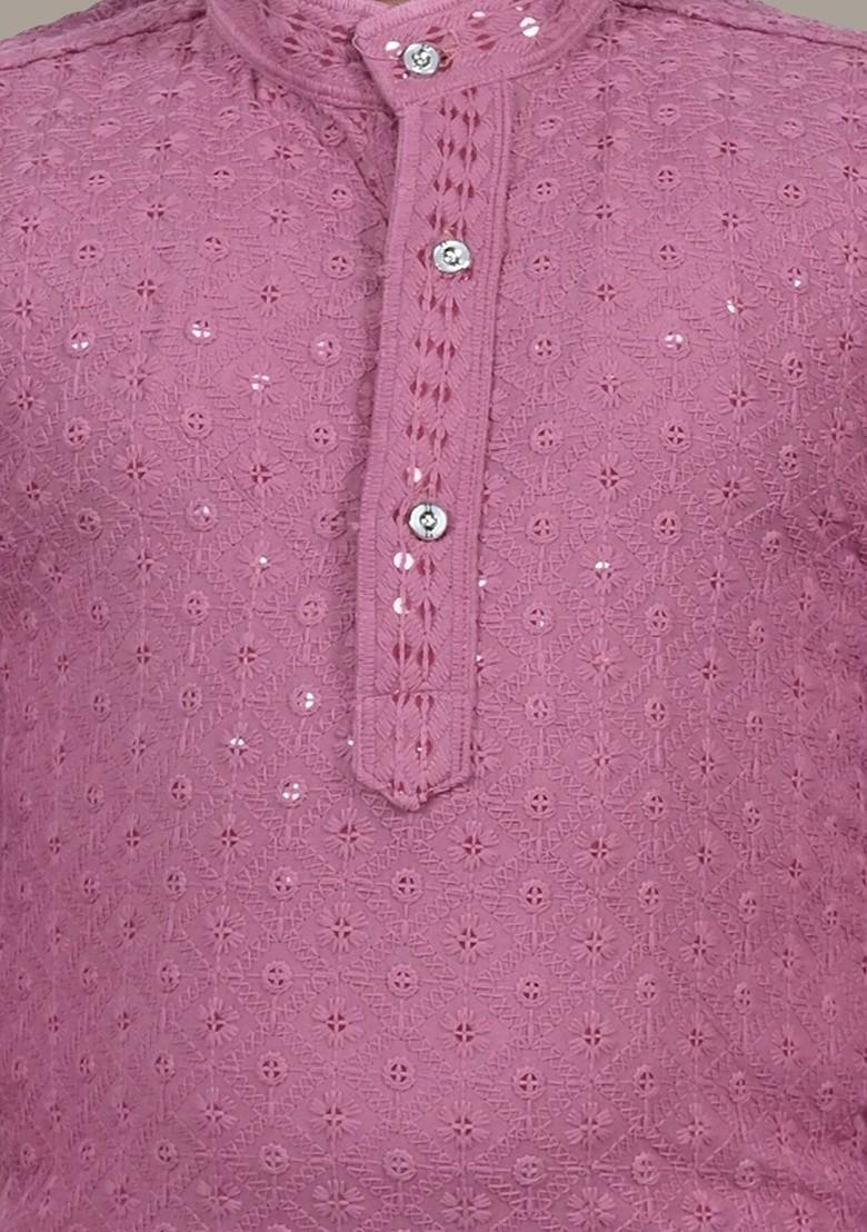Purple Embroidered Blended Kurta Set For Boys - Indya