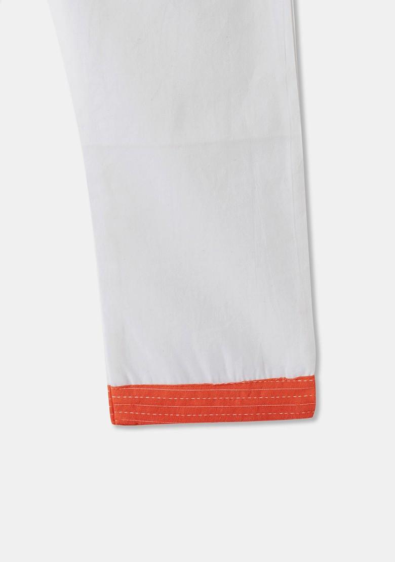 Orange Woven Design Cotton Kurta Set For Boys - Indya