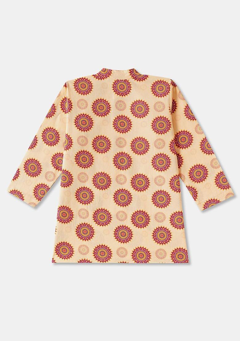Peach Printed Cotton Kurta Set For Boys - Indya