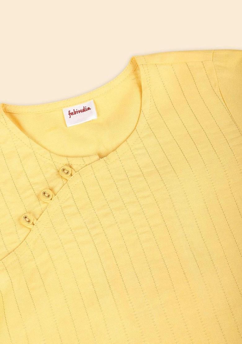 Yellow Embroidered Blended Kurta Dhoti Set For Boys - Indya