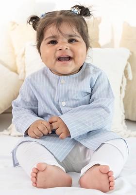 Blue Striped Cotton Kurta Set For Boys
