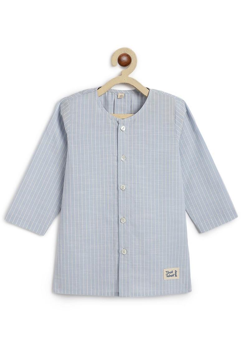 Blue Striped Cotton Kurta Set For Boys - Indya