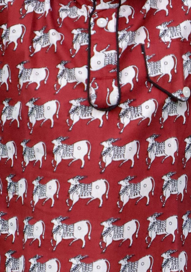 Maroon Printed Cotton Kurta Set For Boys - Indya