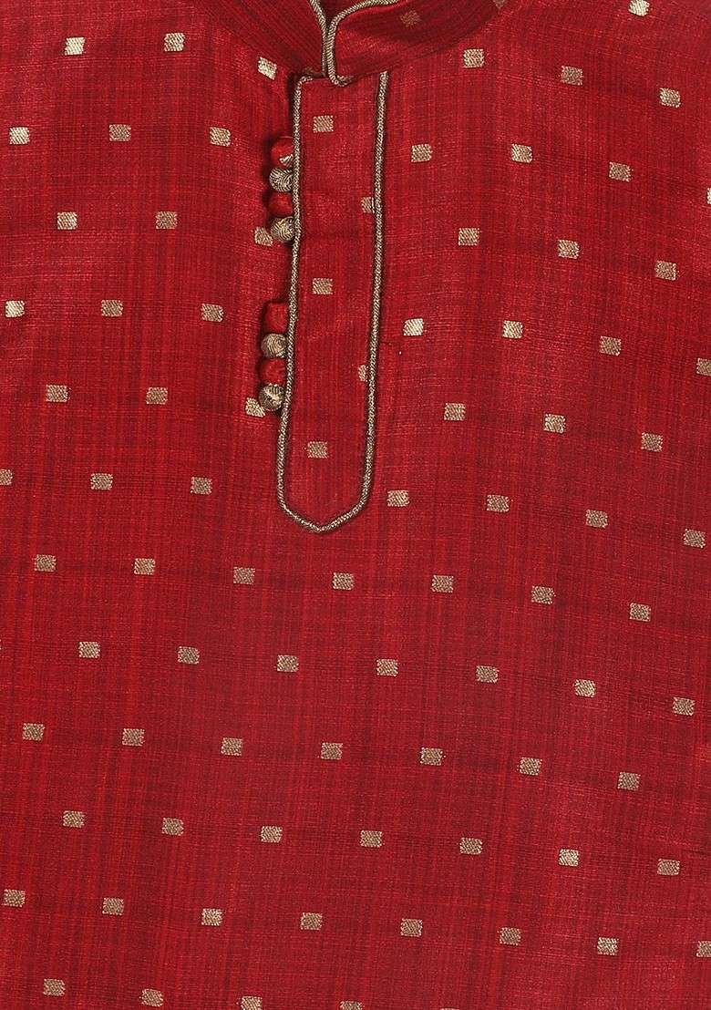 Maroon Embroidered Blended Kurta Dhoti Set For Boys - Indya