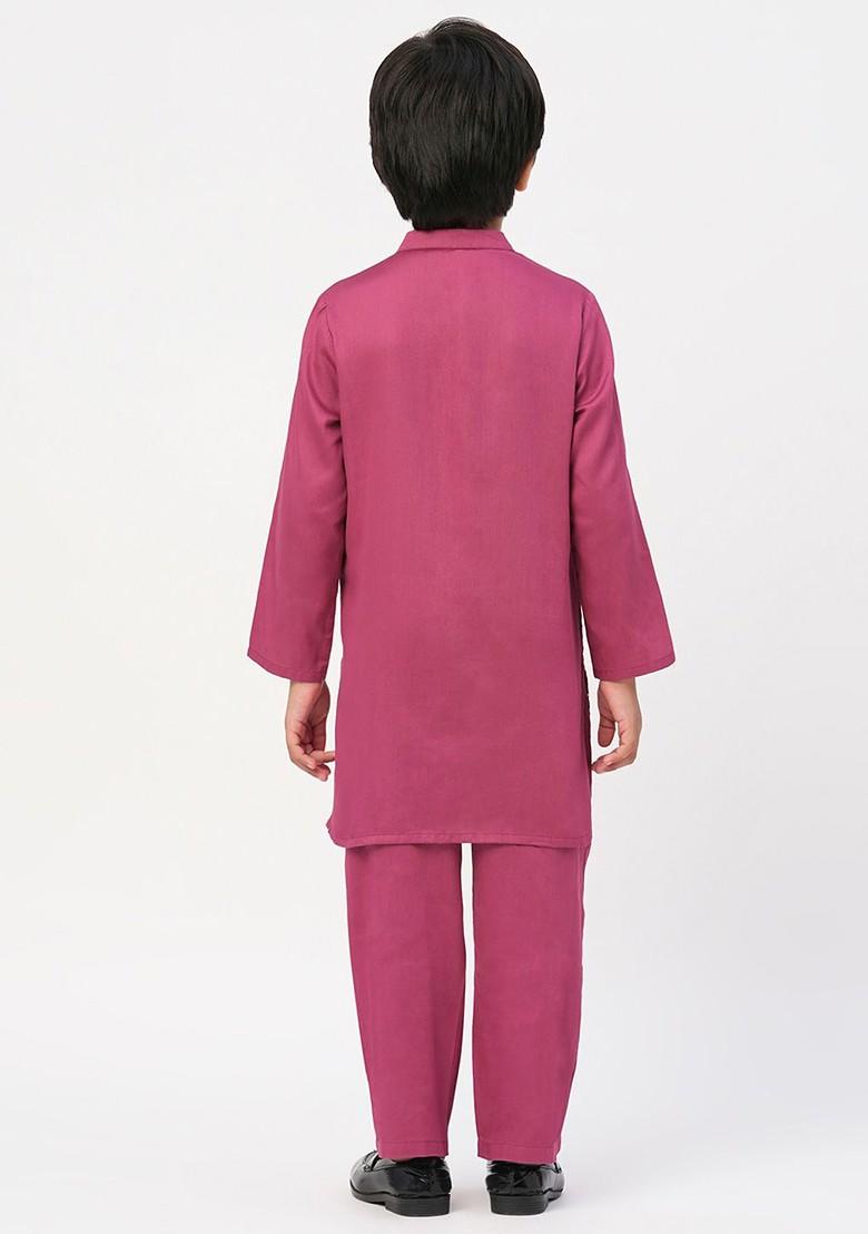 Purple Embroidered Cotton Kurta Set For Boys - Indya