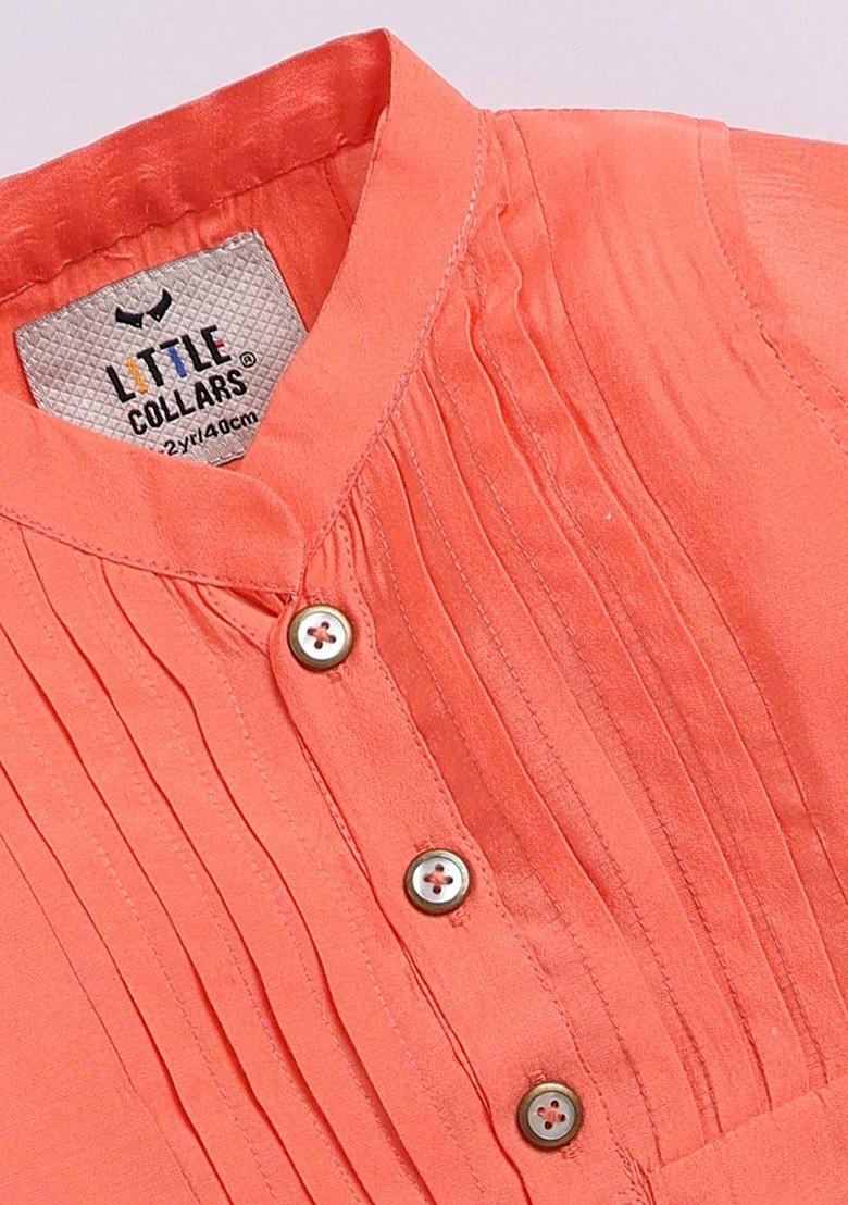 Peach Embroidered Blended Nehru Jacket Set For Boys - Indya