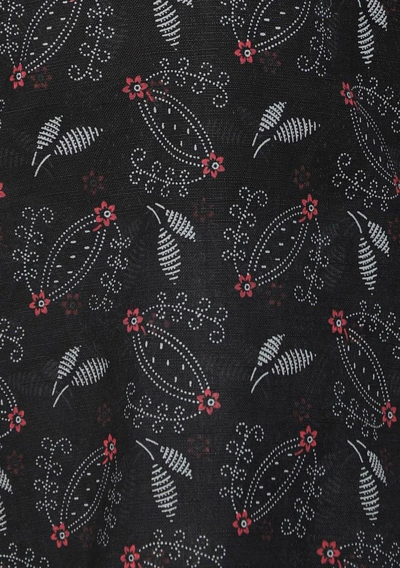 Black Printed Blended Kurta Set For Boys - Indya