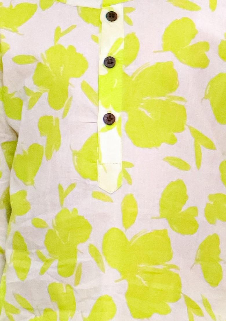Green Printed Cotton Kurta Set For Boys - Indya