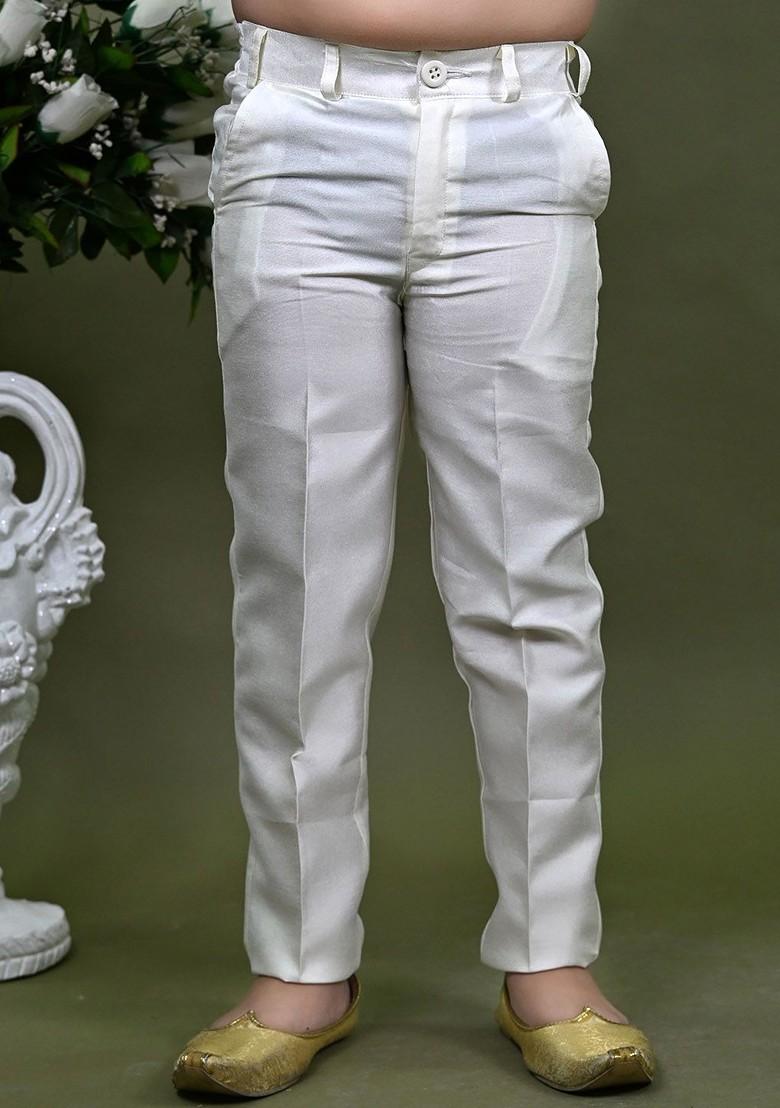 White Sequinned Cotton Nehru Jacket Set For Boys - Indya