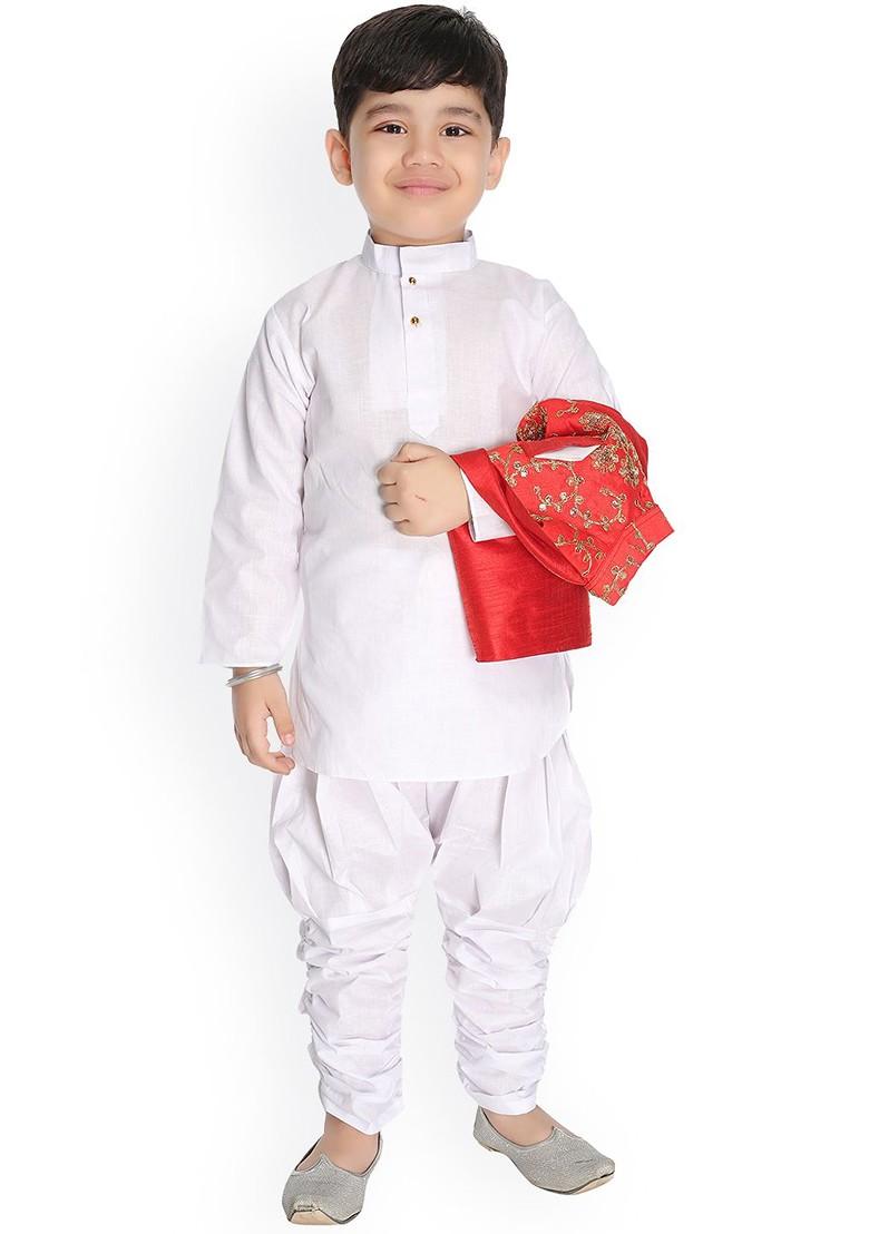 Red Embroidered Blended Kurta Dhoti Set For Boys - Indya