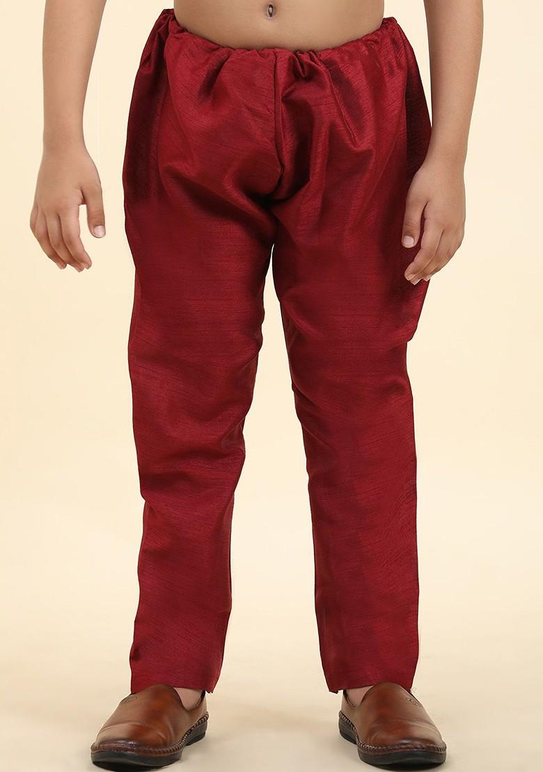 Maroon Embroidered Silk Nehru Jacket Set For Boys - Indya