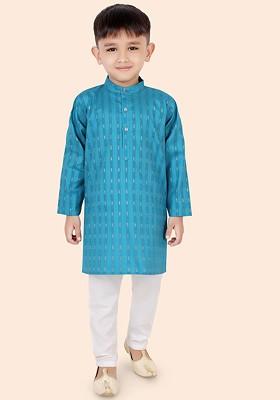 Blue Striped Cotton Kurta Set For Boys
