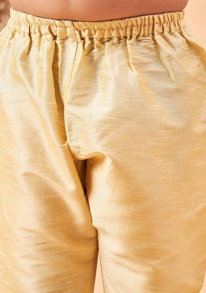 Gold Embroidered Blended Nehru Jacket Set For Boys - Indya
