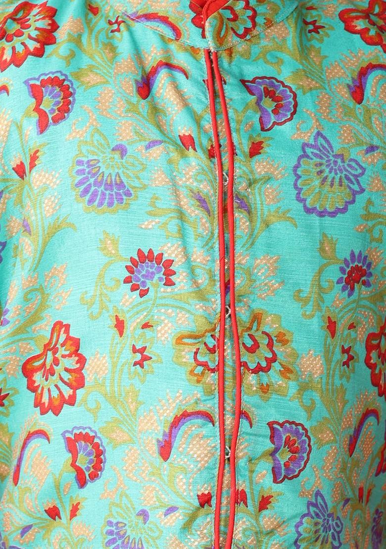 Red Embroidered Cotton Nehru Jacket Set For Boys - Indya