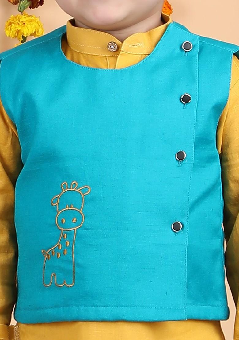 Yellow Embroidered Cotton Kurta Set For Boys - Indya