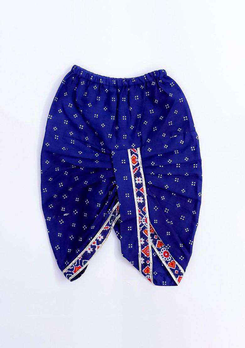 Blue Printed Blended Kurta Dhoti Set For Boys - Indya