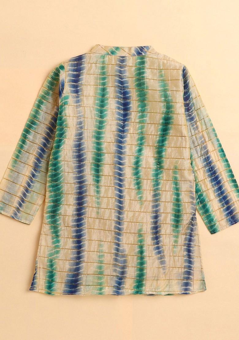 Green Printed Cotton Kurta Set For Boys - Indya