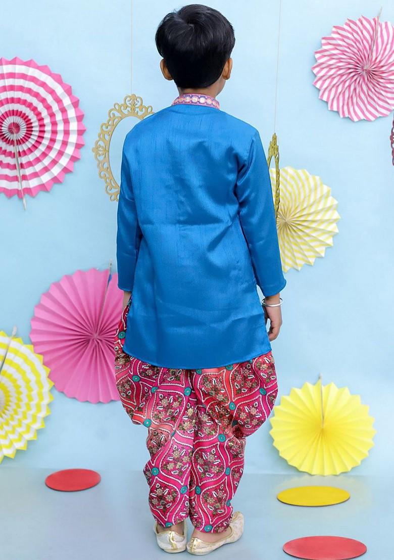 Blue Gotta Patti Work Blended Kurta Dhoti Set For Boys - Indya