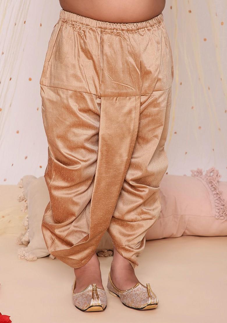 Yellow Embroidered Blended Kurta Dhoti Set For Boys - Indya