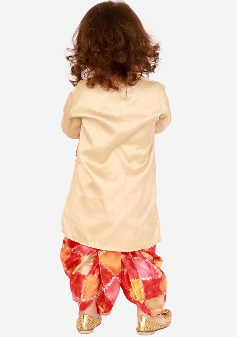 Beige Printed Blended Kurta Dhoti Set For Boys - Indya