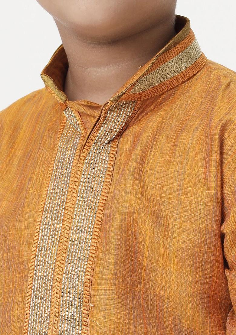 Orange Embroidered Blended Kurta Dhoti Set For Boys - Indya
