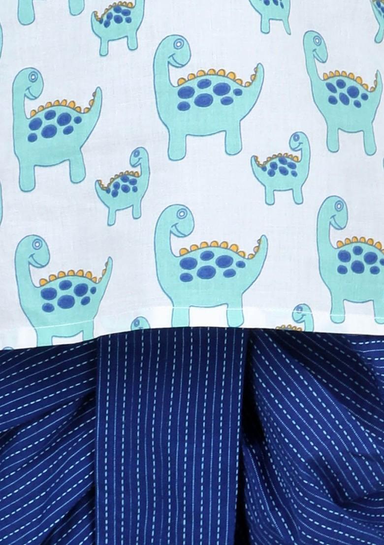 Blue Printed Cotton Kurta Dhoti Set For Boys - Indya