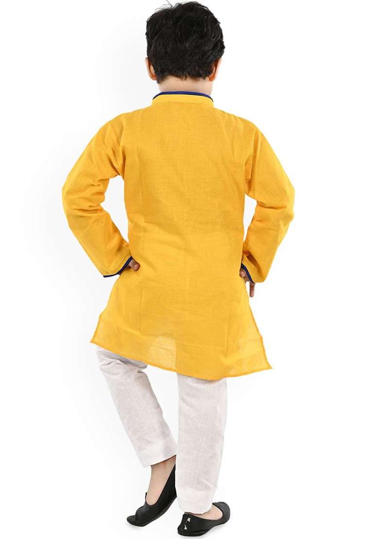 Yellow Embroidered Blended Kurta Set For Boys - Indya