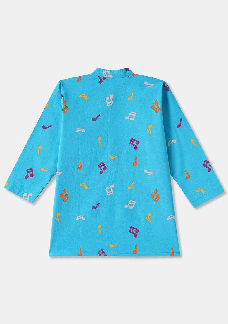 Blue Printed Cotton Kurta Set For Boys - Indya