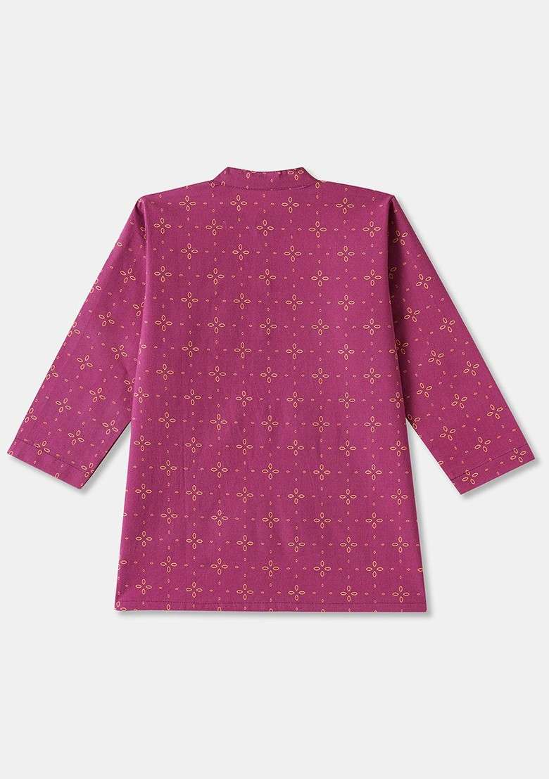 Magenta Printed Cotton Kurta Set For Boys - Indya