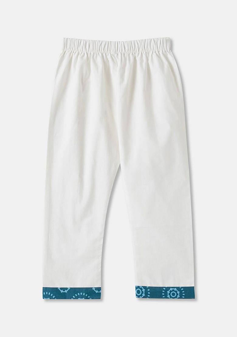 Navy Blue Printed Cotton Kurta Set For Boys - Indya