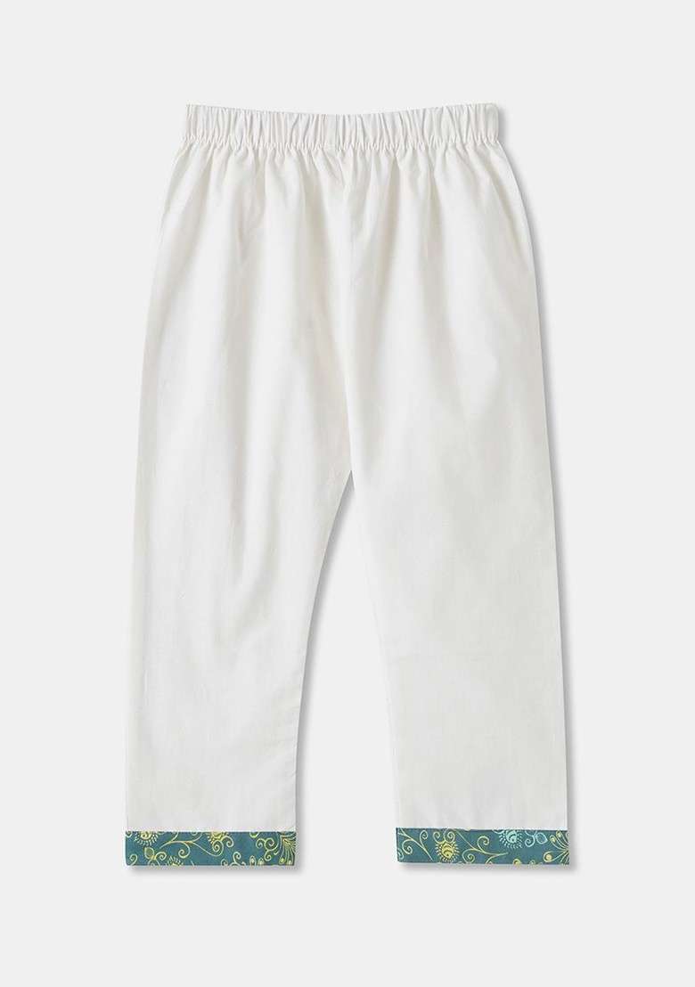 Teal Printed Cotton Kurta Set For Boys - Indya