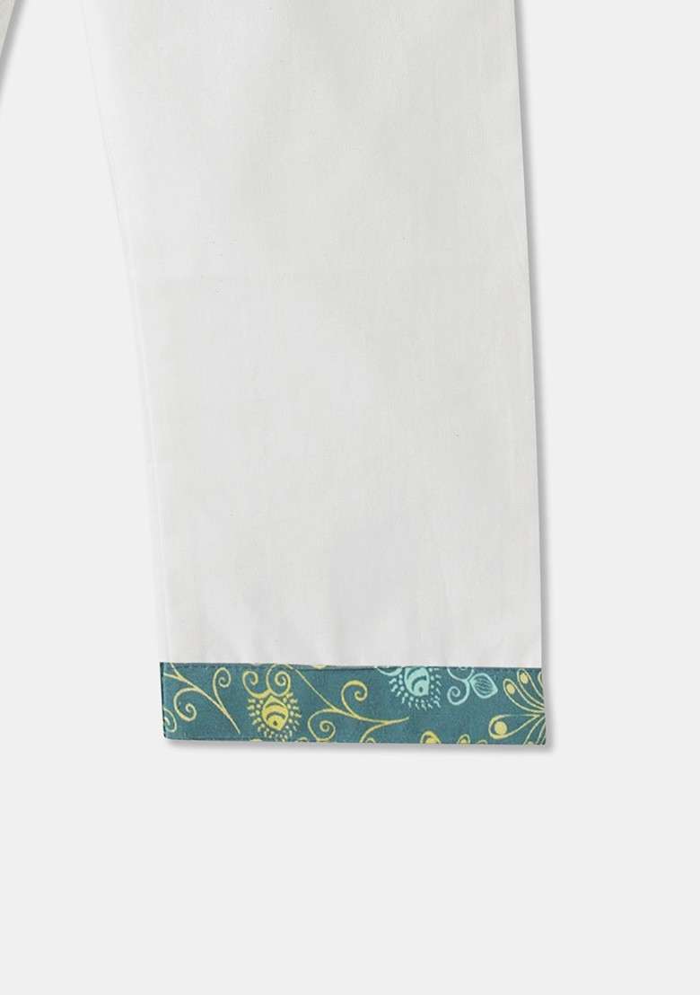 Teal Printed Cotton Kurta Set For Boys - Indya