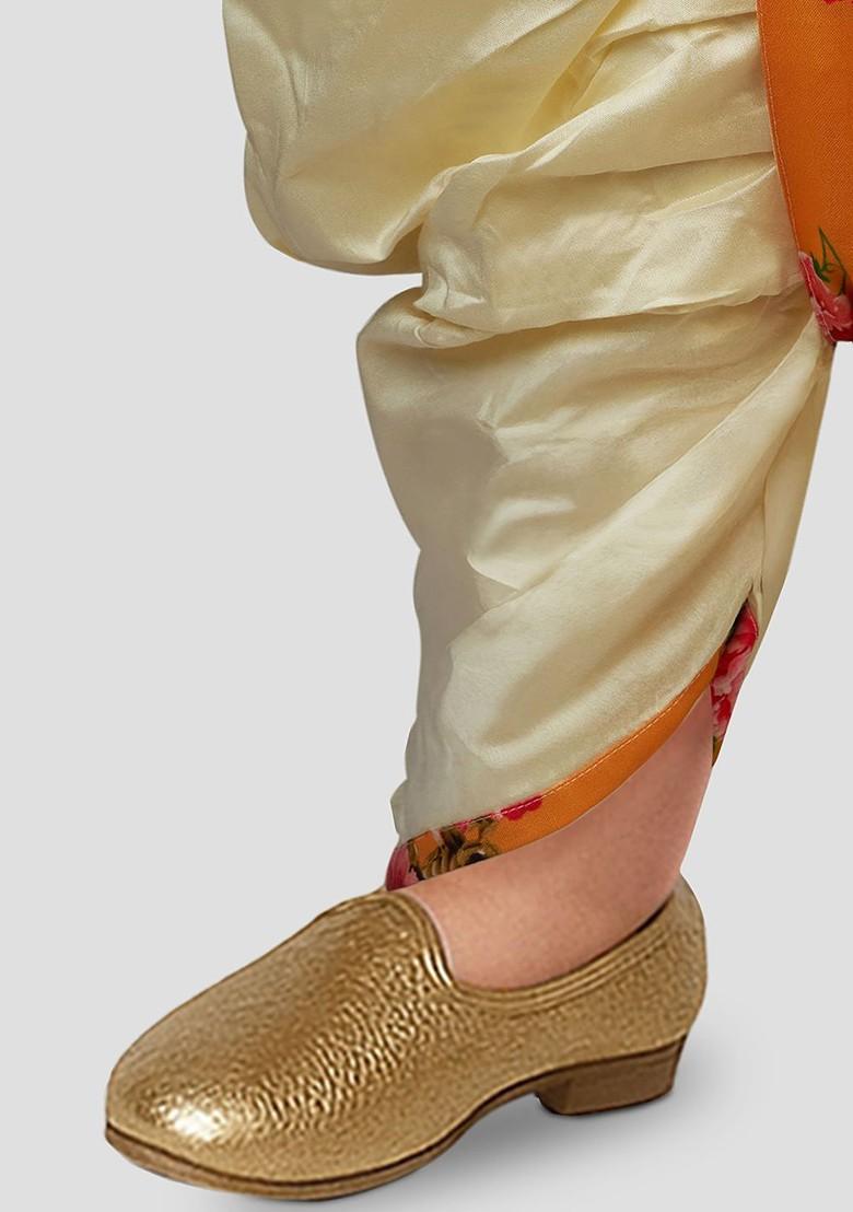 Yellow Printed Blended Kurta Dhoti Set For Boys - Indya