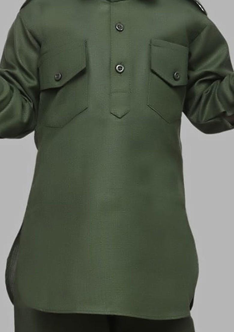 Green Embroidered Blended Kurta Set For Boys - Indya