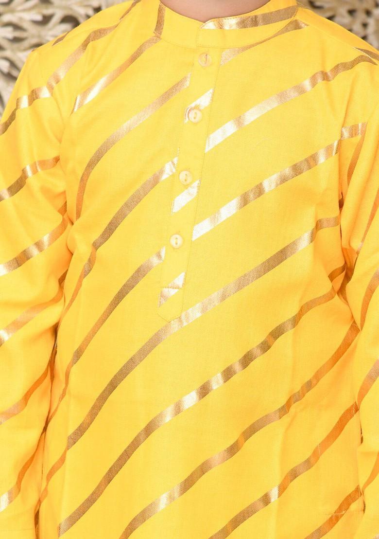 Yellow Printed Blended Kurta Set For Boys - Indya