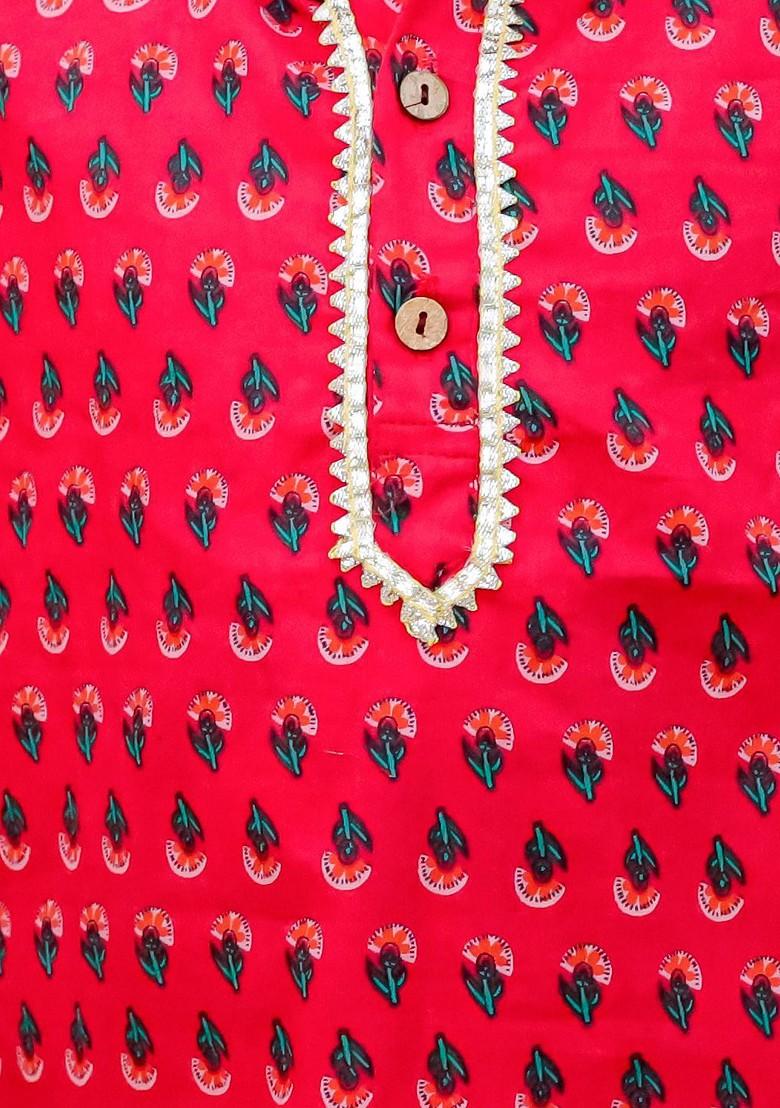 Pink Printed Cotton Kurta Dhoti Set For Boys - Indya