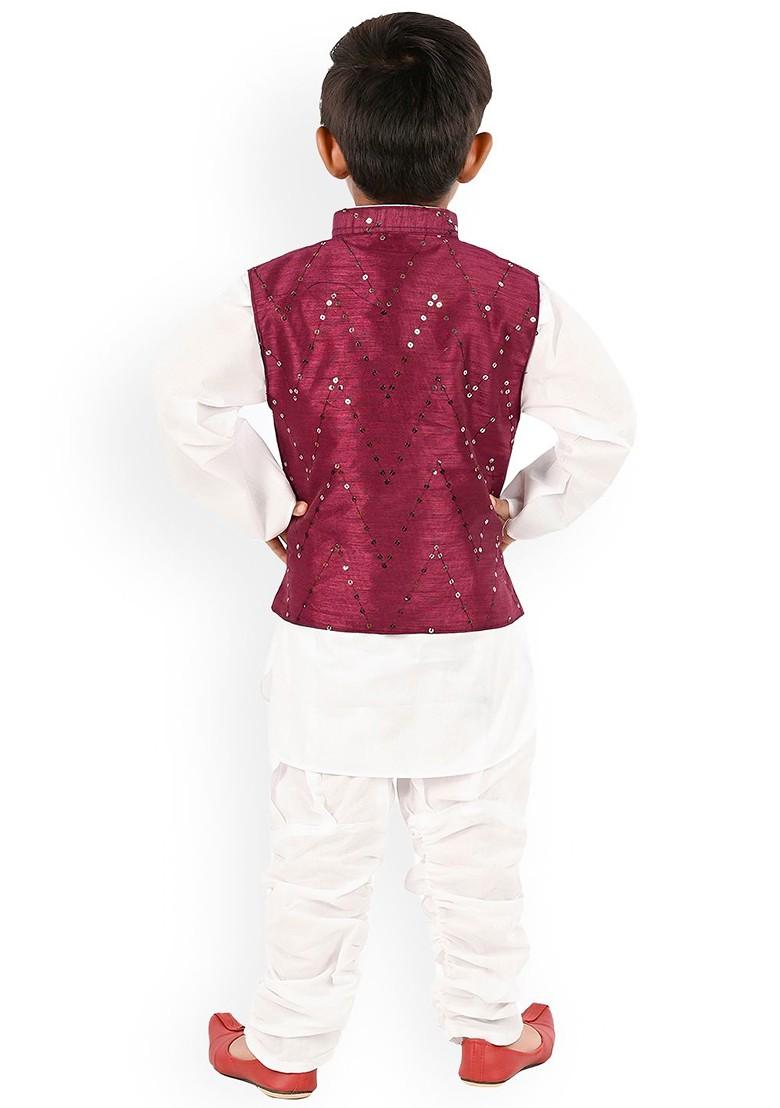 Purple Sequinned Cotton Nehru Jacket Set For Boys - Indya