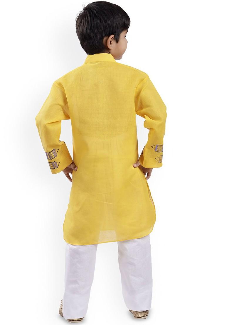 Yellow Yoke Design Blended Kurta Set For Boys - Indya