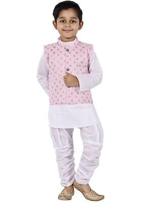 White Solid Blended Kurta Set For Boys