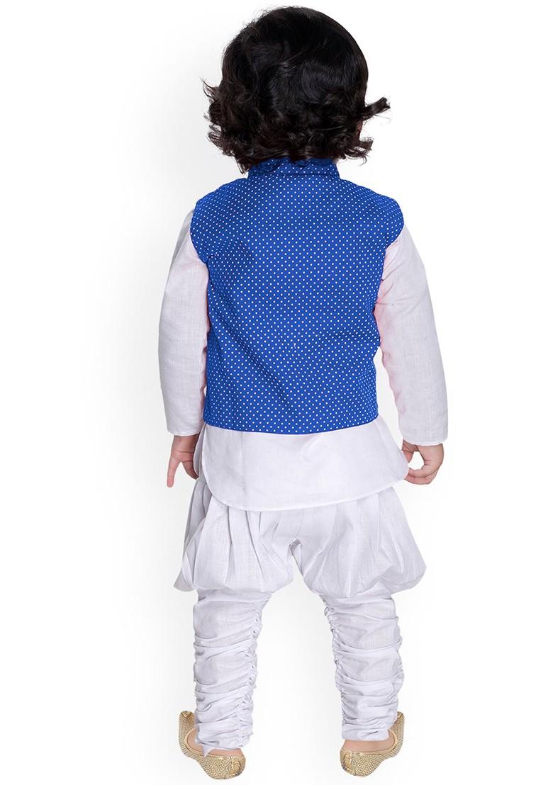Blue Embroidered Cotton Nehru Jacket Set For Boys - Indya