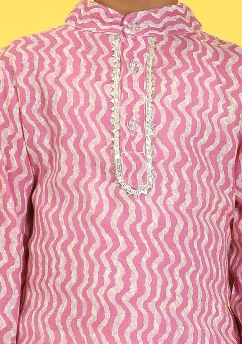 Lavender Printed Blended Kurta Set For Boys - Indya