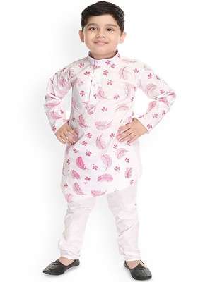 Pink Printed Blended Kurta Set For Boys