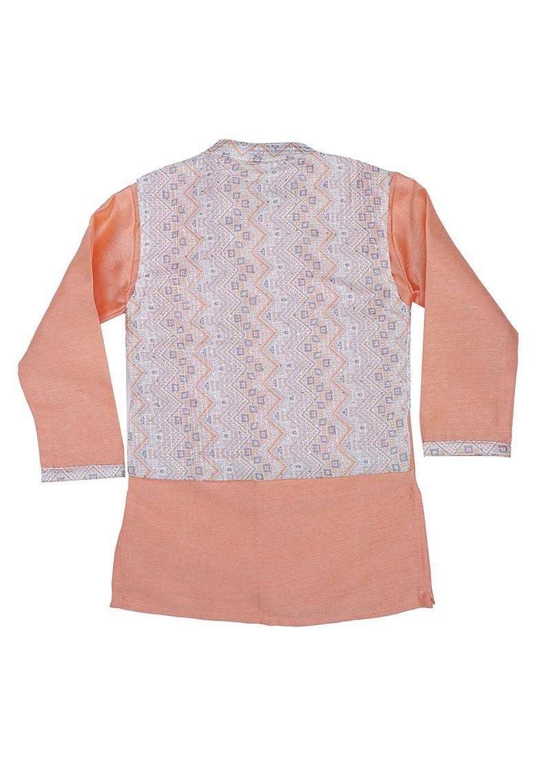 Peach Embroidered Blended Kurta Dhoti Set For Boys - Indya