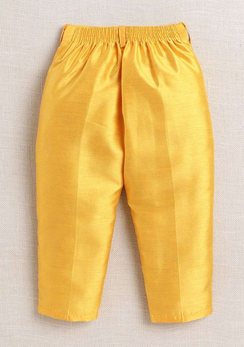 Yellow Sequinned Blended Kurta Set For Boys - Indya