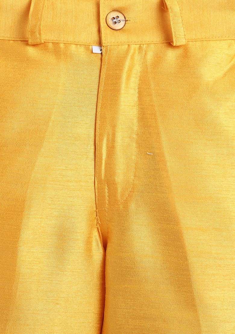 Yellow Sequinned Blended Kurta Set For Boys - Indya
