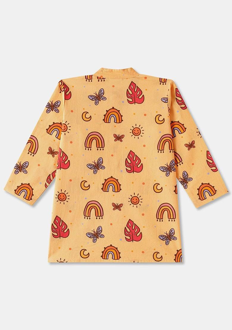Peach Printed Cotton Kurta Set For Boys - Indya
