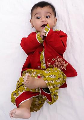 Maroon Embroidered Cotton Kurta Dhoti Set For Boys