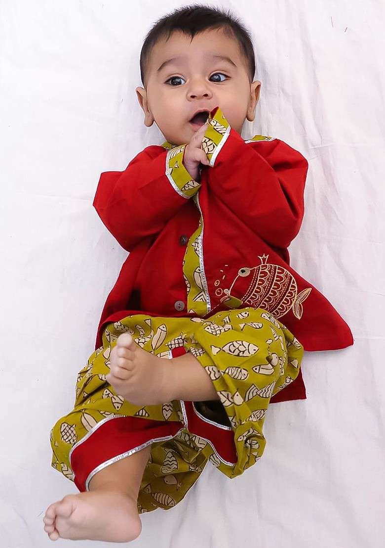 Maroon Embroidered Cotton Kurta Dhoti Set For Boys - Indya