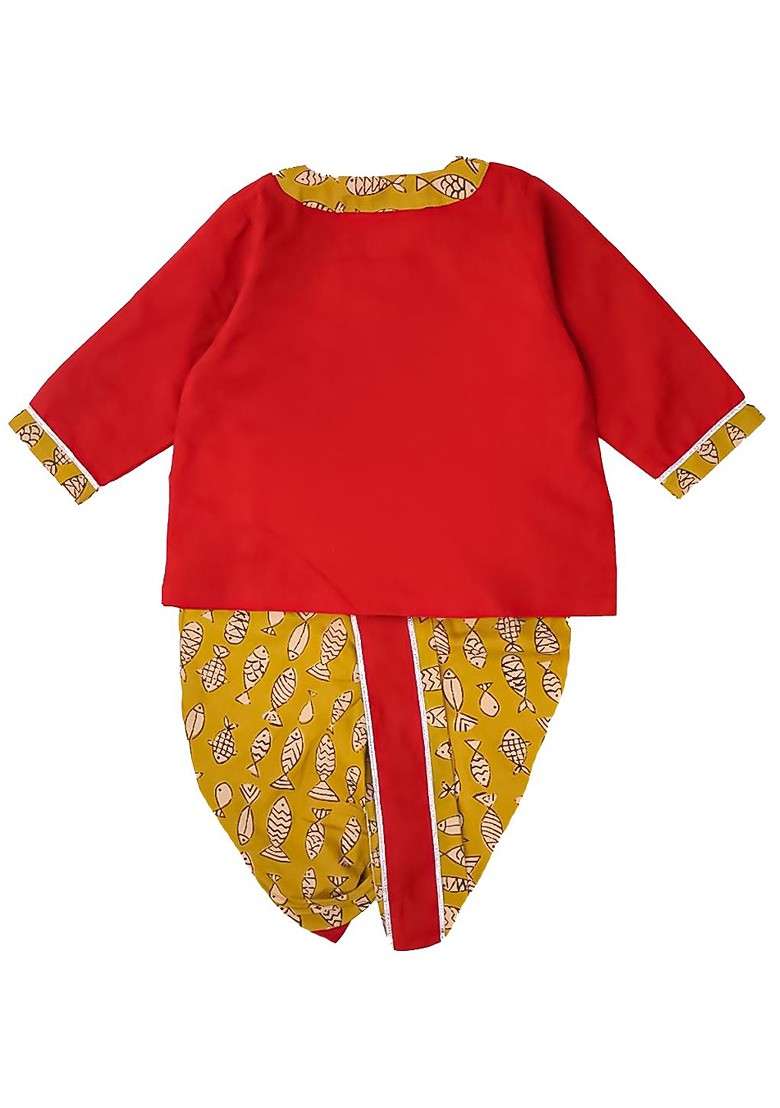 Maroon Embroidered Cotton Kurta Dhoti Set For Boys - Indya