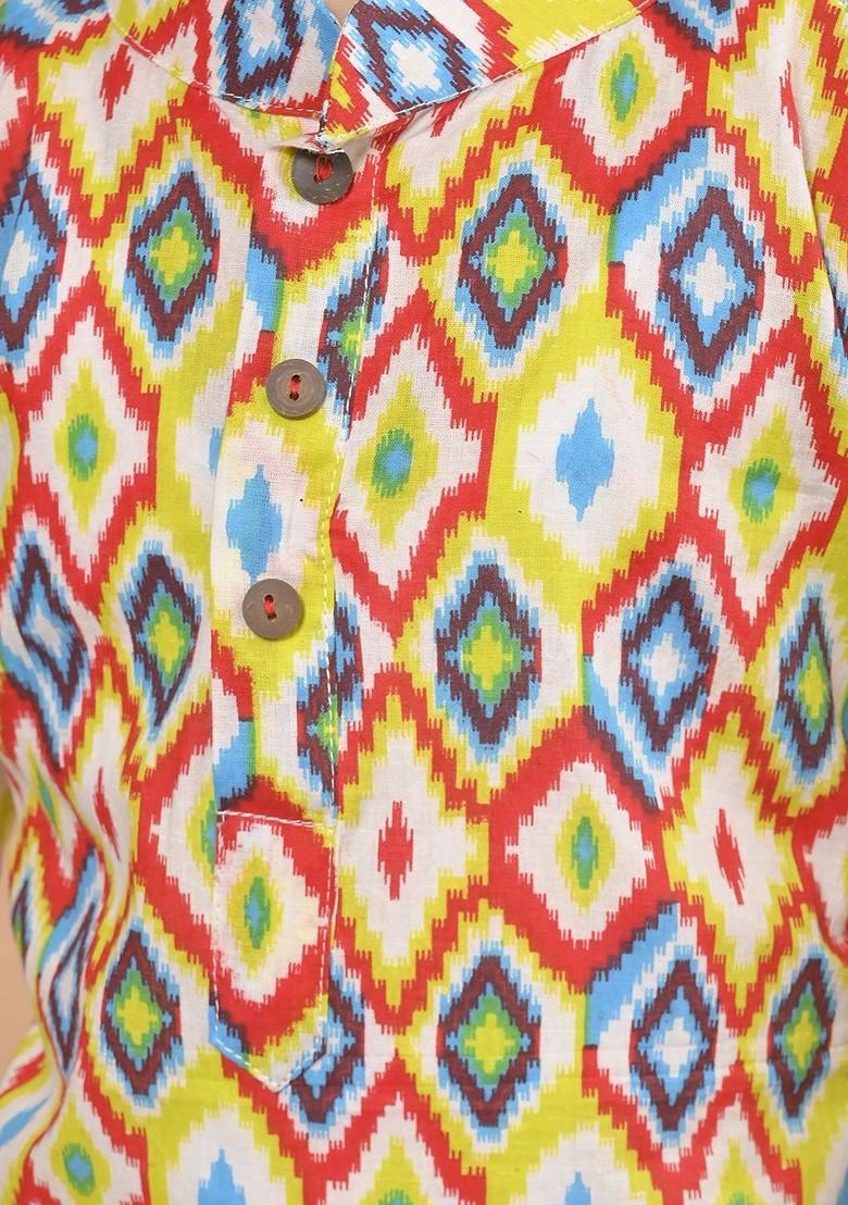Yellow Printed Cotton Kurta Set For Boys - Indya